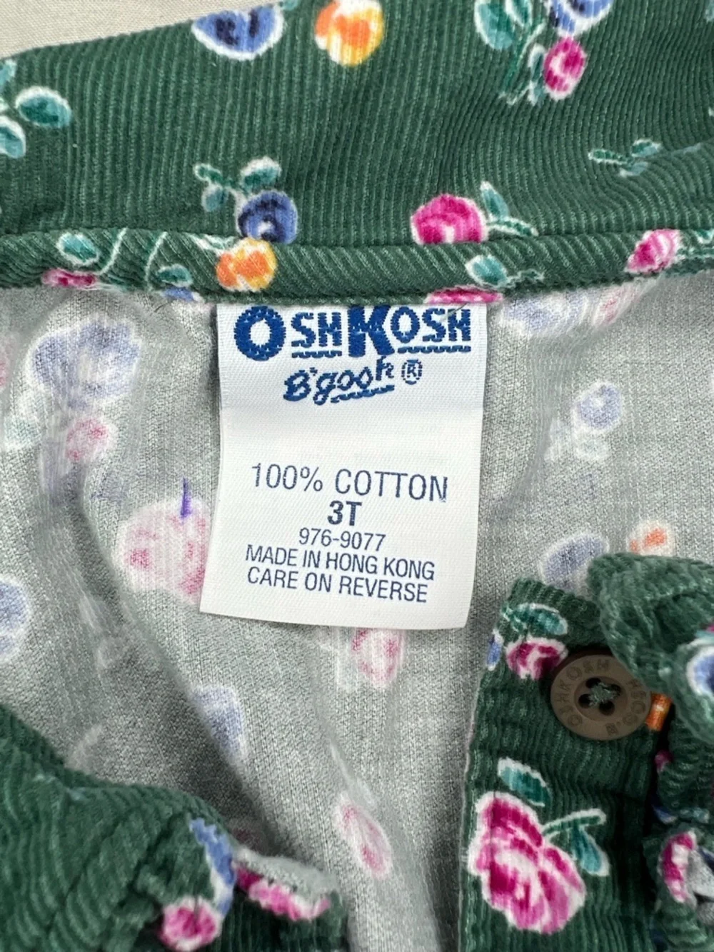 OshKosh B'gosh Green Long Sleeve Floral Corduroy Dress Girls Sz 3T.